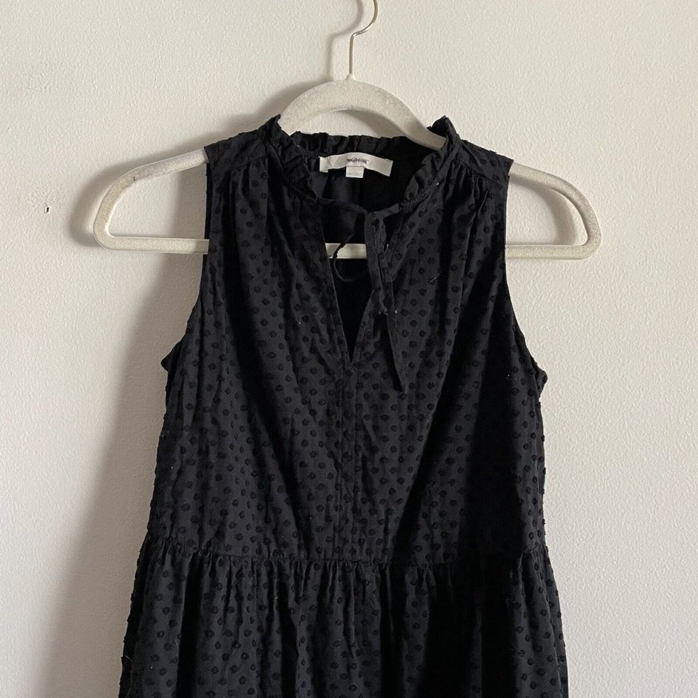 LOFT Women XXS Black Swiss Dot Sleeveless Tie Neck Tiered Midi Swing Dress - Picture 4 of 8